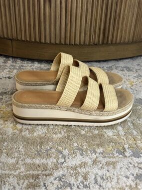 Universal Thread Beige 3-Strap Platform Slide Sandals Woven Espadrille Women 7